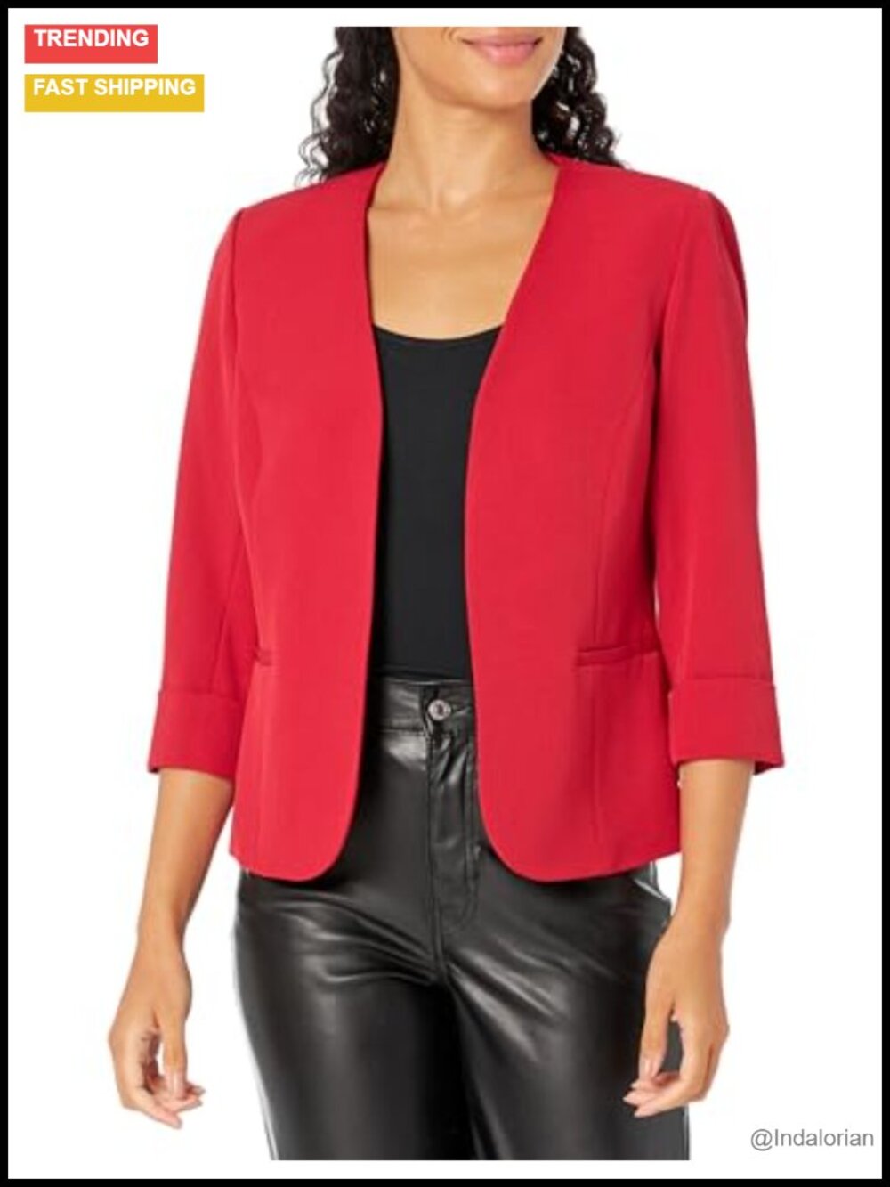 Stretch Crepe Cardigan-Style Blazer with Rolled Cuff Sleeves
